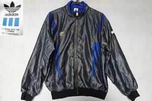 adidas/アディダス/ADS-8211/ジャンパー/ブルゾン/光沢感/前ジップアップ/三つ葉ロゴ/青切替配色/グレー/XOサイズ(11/15R6)