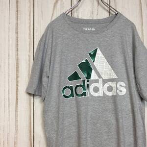 【アディダス 半袖ビッグロゴTシャツ】L グレー adidas 古着 [220420-025]