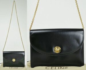 VINTAGE ヴィンテージ CELINE セリーヌ ボックスカーフ チェーン　ショルダーバッグ 黒 b5564