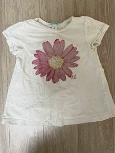 HAKKA KIDS ハッカキッズ 130 ラインストーン付 花柄Tシャツ 白　半袖Tシャツ