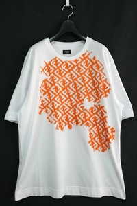 FENDI T-Shirt L.J Contrast FF Chine フェンディ フロントオレンジ 刺繍部分 FFモチーフ ロゴライン 入りコットン Tシャツ ホワイト XXL