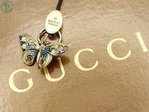 BA0600256　◇ GUCCI グッチ キーホルダー ストラップ 蝶モチーフ バタフライ ラインストーン ロゴ チャーム ブランド 保存箱付き 中古