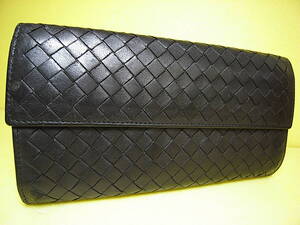 ★★ 良好です！！★★【 BOTTEGA VENETA 】ボッテガヴェネタ 本革 イントレ 黒 ファスナー長財布 ★★MADE IN ITALY★★