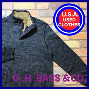 ME11-666★USA買付品★【G.H.BASS&CO G.H.バス】モックネック ハーフボタン スウェット【M】チャコールグレー 古着 トレーナー ローファー