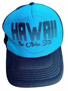 ●●vintage HAWAIIAN HEADWEAR ハワイアンヘッドウェア HAWAII the Aloha State ハワイ メッシュ トラッカーキャップ 水色x黒ブラック●●