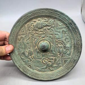 極美品 ！高品質！中国 銅器 純銅鏡 黄銅鏡 漢 擬古銅鏡 円形銅鏡 青銅鏡 青銅彫 銅製 銅鏡 置物 擺件 収蔵 鑑賞 中国美術品