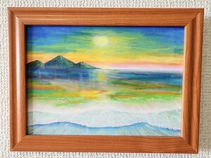 風景画　海の絵　パステル　アート　自然　絵画　夏　ウォールアート　オイルパステル　夕日