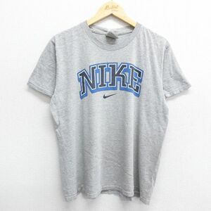 L/古着 ナイキ NIKE 半袖 ビンテージ Tシャツ メンズ 00s ビッグロゴ クルーネック グレー 霜降り 24may24 中古