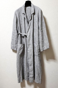 美品 fog linen work ストライプ リネン コート グレー ガウン カーディガン