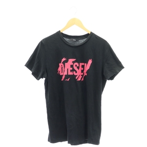 ディーゼル DIESEL ロゴプリント 半袖カットソー Tシャツ ロゴ M 黒 ブラック ピンク /DF ■OS メンズ