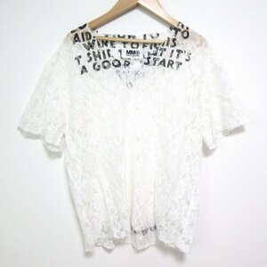 美品 20SS MM6 Maison Margiela メゾンマルジェラ フラワー総レース AIDSチャリティー 半袖 Tシャツ Sサイズ ホワイト×ブラック ◆