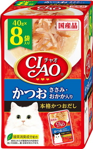 （まとめ買い）いなばペットフード CIAO パウチ かつお ささみ・おかか入り 40g×8袋 猫用フード 〔×6〕