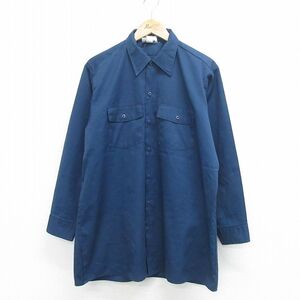 XL/古着 ディッキーズ Dickies 長袖 ワーク シャツ メンズ 90s ロング丈 紺 ネイビー spe 24jun12 中古 トップス