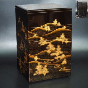 【金富士】旧家蔵出　美品時代輪島塗 本金使用 金蒔絵根５重箱　変え蓋月付　大美品　共箱