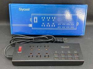 S4H349◆新古品◆ Slycool 6AC + 8USB 多機能 電源タップ コンセント ブラック コード1.8m TP-VA4U8J