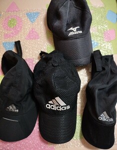 ランニングキャップ MIZUNO ADIDAS 4枚セット 帽子 お得セット 格安 ランニング ウォーキング スポーツ テニス メッシュ 黒 キャップ