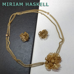 ◆ミリアムハスケル：金のフィリグリ花のペンダント＋イヤリング：ヴィンテージコスチュームジュエリーMiriamHaskell