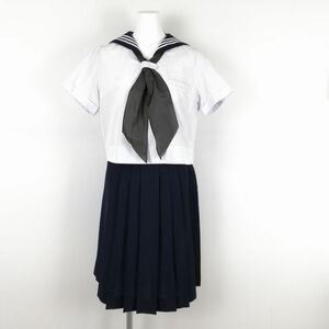 1円 セーラー服 スカート スカーフ 上下3点セット 165A 夏物 白3本線 女子 学生服 東京共立女子中学 白 制服 中古 ランクC NA1947