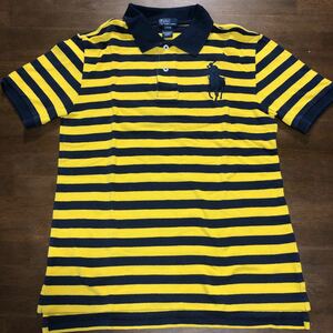 【RALPH LAUREN/ラルフローレン】ポロシャツ　Lサイズ/160㎝　ビッグポニー　中古　イエロー×ネイビー　ボーダー柄