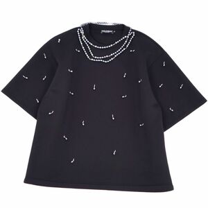 美品 ドルチェ&ガッバーナ DOLCE&GABBANA Tシャツ 半袖 ビジュー装飾 フェイクパール トップス レディース L ブラック cf06me-rm10e27746