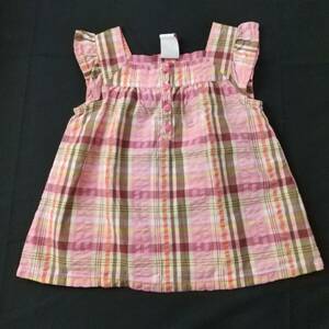 M1-01085 送料無料 【中古品】 baby gap 袖無しワンピース 幼児 90 ピンク・赤・茶色 チェック柄 タグに穴有り G