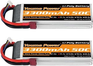 Youme Power 3S リポバッテリー、11.1V RC Lipo 3300mAh 50C Deans TプラグRCカートラ