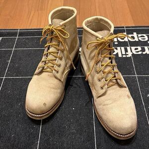 ヴィンテージ、白タグ、CHIPPEWA チペワ #29498 プレーントゥスエードワークブーツ ベージュ USA製 26cm US8E 