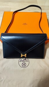 HERMES エルメス リディ ボックスカーフ H金具 ショルダーバッグ ブラック 〇U刻印