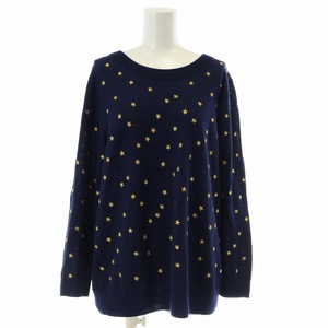 ジェイクルー J.CREW ニット カットソー スター 星柄 総柄 ウール 長袖 L 紺 ネイビー /XK レディース