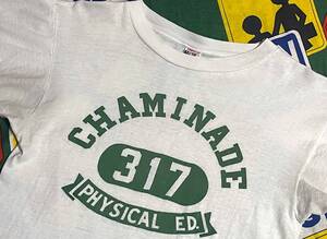 ☆人気のカプセルナンバリング☆Made in USA製アメリカ製Championチャンピオンビンテージ３段プリントカレッジTシャツ60s60年代Mランタグ白