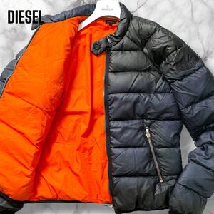 XL相当!!! DIESEL ダウンジャケット グラデーション ロゴワッペン ライダース グースフェザー ダックダウン ネイビー ディーゼル メンズ