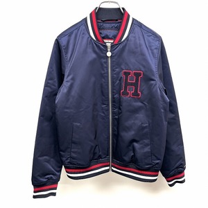 トミーヒルフィガー TOMMY HILFIGER ブルゾン ジップジャケット 中綿 長袖 パイルロゴ ポリ×ナイロン S ネイビー 紺×赤×白 レディース