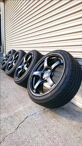 YOKOHAMAアドバンレーシングTC-4 BGR 17インチ F7.5J/R7.5J PCD:114.3【1本リムキズ等有】&アドバンフレバ V701 195/45R17