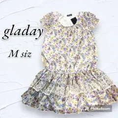 美品/gladay/ワンピース/レース/ウエストゴム/裏地あり/Mサイズ/花柄