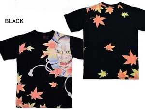 般若紅葉半袖Tシャツ◆クロップドヘッズ ブラックSサイズ 1911-02 和柄 和風 CROPPED HEADS モミジ 日本 送料無料