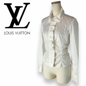 p145 LOUIS VUITTON ルイヴィトン 長袖 シャツ ホワイト ブラウス 白 36 フランス製 コットン トップス フォーマル ビジネス 正規品