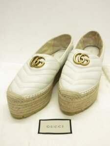 グッチ GUCCI ★ GG 金具付　キルティングシェブロンレザー　エスパドリーユ　シューズ　 551884◆サイズ38(24.5cm～小さめ25cmくらい）