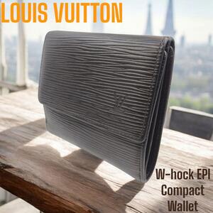 美品保存袋付ルイヴィトン エピ ポルトモネ カルトクレディ M63482 LOUIS VUITTON Wホック ブラック 財布　コンパクトウォレット