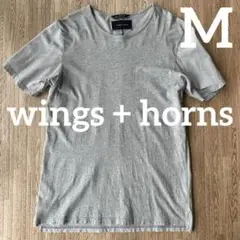 wings + horns 切り替えクルーネックTシャツ　ライトグレー　M