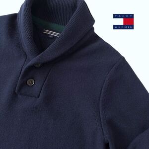 トミーヒルフィガー TOMMY HILFIGER ショールカラー ニット セーター XL ネイビー ウールセーター