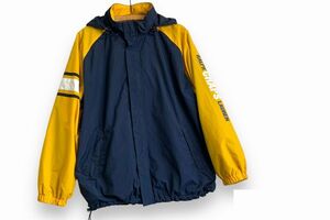 90sビンテージCHAPSチャップスRalphLaurenラルフローレンロゴ袖プリントナイロンジャケットパーカMネイビー×イエローストリートnr24599