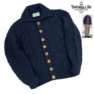 極美品 INVERALLAN インバーアラン 3A ニットカーディガン サイズ36/S-M相当 インディゴ ネイビー 厚手 手編み 緑タグ scotland製 A2376