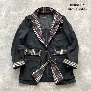 【BURBERRY BLACK LABEL】バーバリーブラックレーベル ノバチェック ミリタリージャケット M-65 フィールドジャケット 刺繍ロゴ ブラック