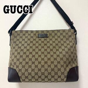 美品 GUCCI グッチ ショルダーバッグ GGキャンバス レザー ブラウン 110054 クロスボディ 斜め掛け サコッシュバッグ ボディバッグ