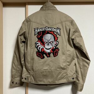 【美品】Dickies×Harley-Davidson ディッキーズ×ハーレーダビッドソン ワッペン刺繍 ワークジャケット ベージュ Mサイズ D-1870