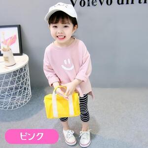 ピンク 120cm ニコちゃん イラスト 長袖 Tシャツ ロンT カットソー 春 秋 韓国子供服 スマイル ロング丈 女の子 ガールズ