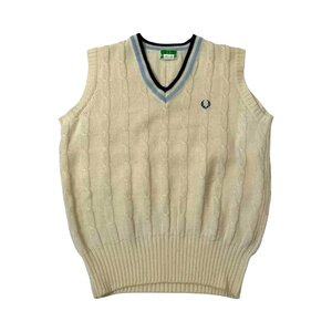 FRED PERRY フレッドペリー ケーブル編み Vネック ニット ベスト Mサイズ/アイボリー系/メンズ ヒットユニオン 古着