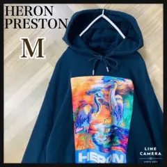 【美品】HERON PRESTON 刺繍デザイン 袖ロゴ 黒 M 希少デザイン