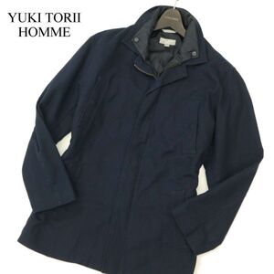 YUKI TORII HOMME ユキトリイ オム 秋冬 中綿★ 比翼 ジップアップ コート Sz.LL　メンズ ネイビー 大きいサイズ　C3T10600_B#N