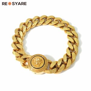 良品 VERSACE ヴェルサーチ MEDUSA CHAIN メデューサ グレカ 喜平チェーン メタル ゴールド ブレスレット 46771